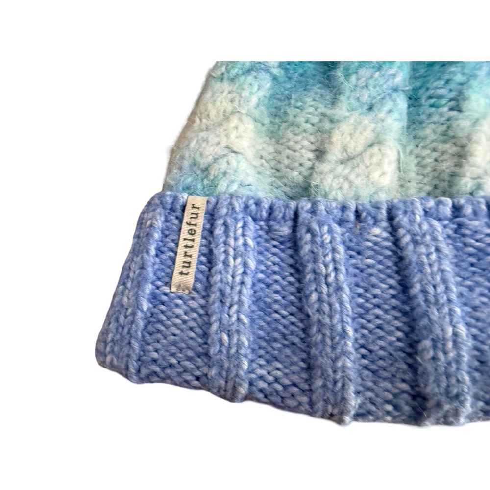 Turtle Fur Cream Blue‎ Knit Winter Pom Pom Hat Fleece Lined